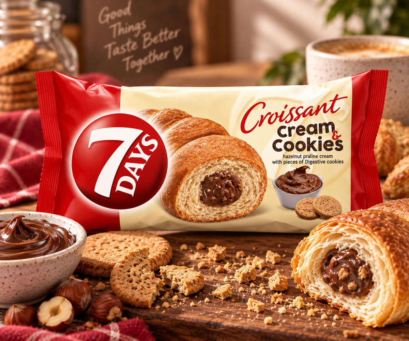 7 DAYS Croissant Cream & Cookies – mogyorós-praliné krémmel 60g